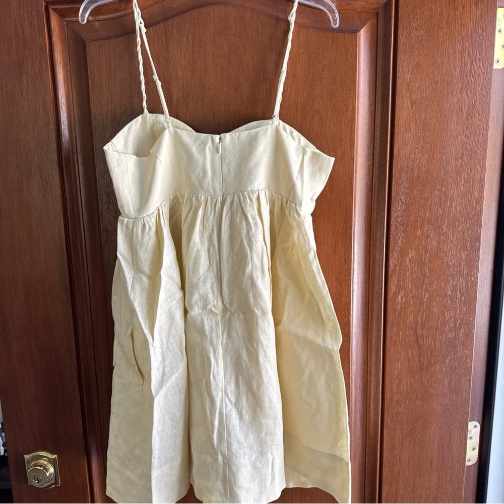 NWT Farm Rio Babydoll Palm Tree Mini Linen Cream Dress M - Picture 7 of 9